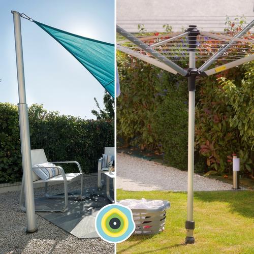 Visuel 7 du produit Base d'ancrage en aluminium à visser ou à sceller pour parasols, tonnelles, pieds de parasol, poteaux de hamacs et mâts de voile d'ombrage Gard&Rock - Ø 11 x 30 cm