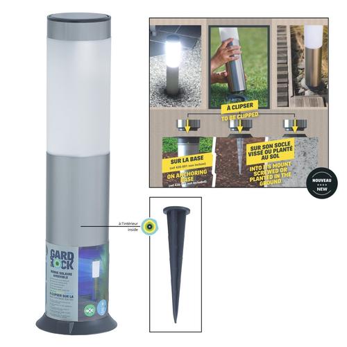 Visuel 10 du produit Borne solaire lanterne amovible coloris gris en inox Gard&Rock - Ø 8 x 42 cm