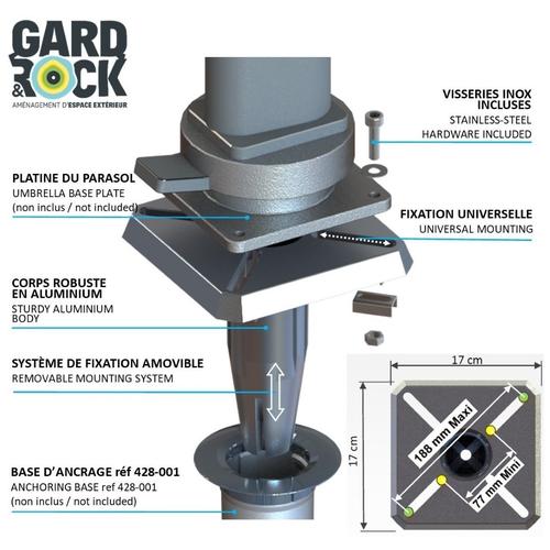 Visuel 10 du produit Pied amovible parasol déporté fixation universelle coloris gris en aluminium Gard&Rock - 17 x 17 x 18 cm