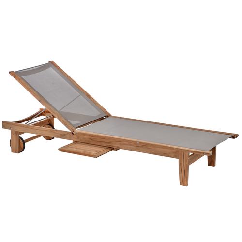 Visuel 1 du produit Bain de soleil en teck et toile textilène taupe Costa certifié FSC® - 201 x 65 x 91 cm