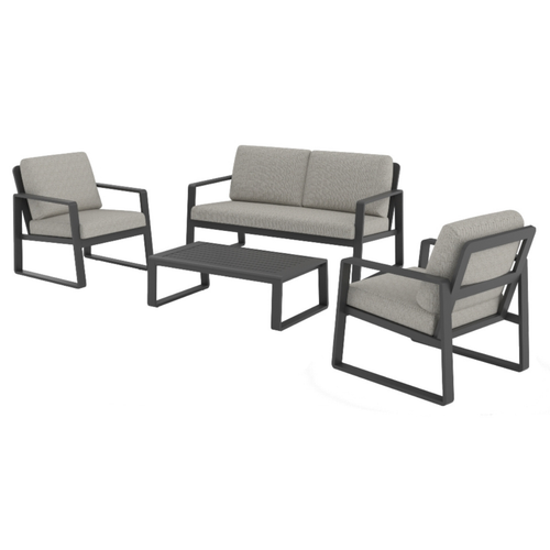 Visuel 1 du produit Salon de jardin en aluminium graphite Cyperus - 4 éléments (canapé, table basse et deux fauteuils)