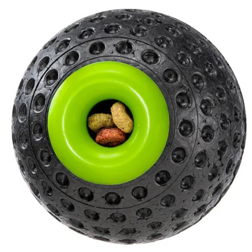 Visuel 1 du produit Balle à mâcher pour chien coloris noir et vert distributeur de croquettes ou friandises Ferplast - Taille L Ø 8 cm