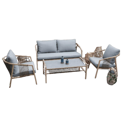 Visuel 1 du produit Salon bas en aluminium et résine tressée CREADOR Kanto - Bambou/Gris - 4 pièces