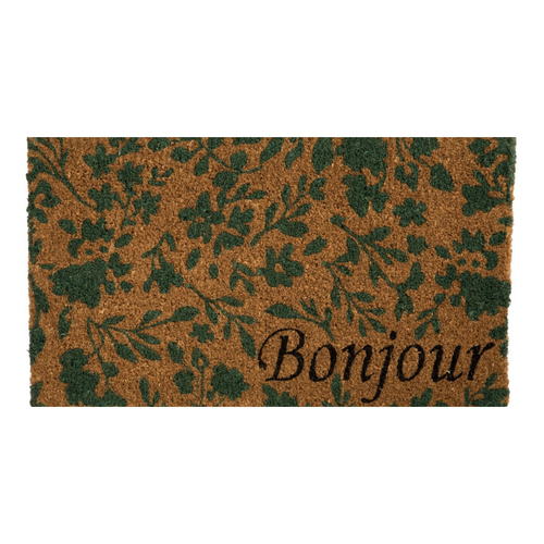Visuel 1 du produit Paillasson Bonjour fleuri coloris multicolore en fibre de coco - 40 x 72 cm