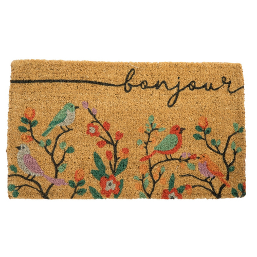Visuel 1 du produit Paillasson bonjour oiseaux sur fleurs coloris multicolore - 40 x 72 cm