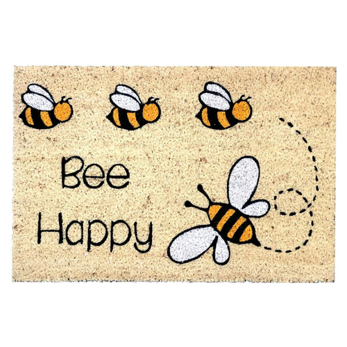 Visuel 1 du produit Tapis brosse en coco beige imprimé abeilles Sweetsol Bee happy - 60 x 40 cm