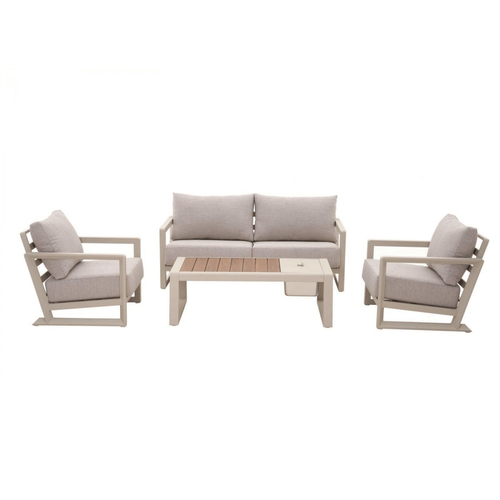 Visuel 1 du produit Salon de jardin 4 pièces en resine tressée crème/beige chiné - PROLOISIRS Perth