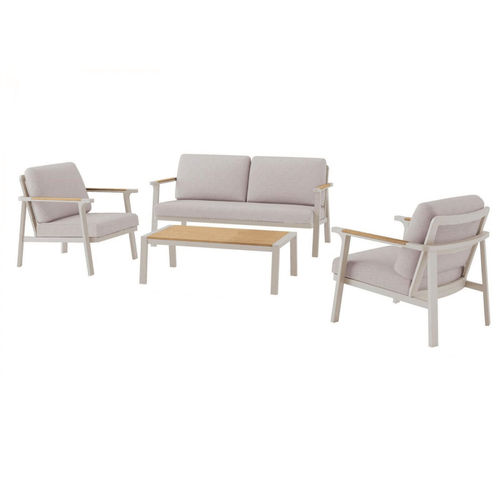 Visuel 1 du produit Salon de jardin 4 places en alu/heat Crème/oak/beige - PROLOISIRS Jade