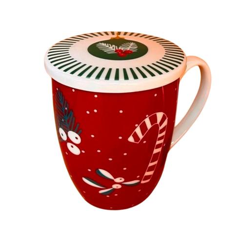 Visuel 1 du produit Coffret mug en porcelaine rouge décor sucre d’orge et filtre Rudolphe - 11x 5,2 x 8,3 cm