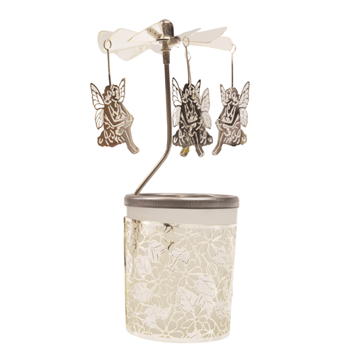 Visuel 1 du produit Carrousel photophore en métal argenté avec hiboux - H 12 cm