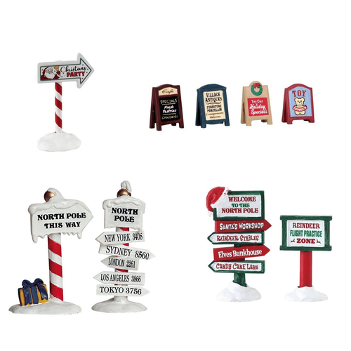 Visuel 1 du produit Pancartes pour village de Noël Lemax Santa’s wonderland
