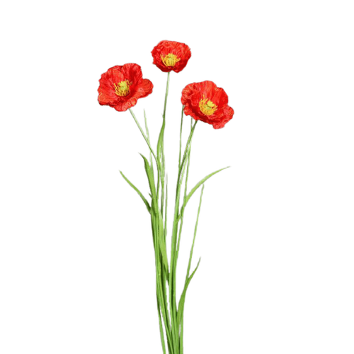 Visuel 1 du produit Tige de pavot artificiel 3 fleurs rouge et herbe - 68 cm