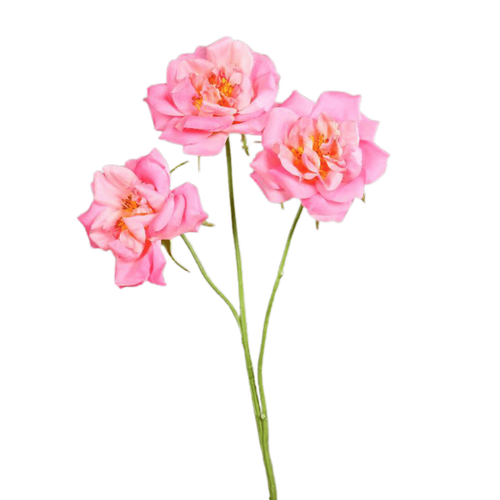 Visuel 1 du produit Branche de rose artificielle rose vif à 3 fleurs - 65 cm