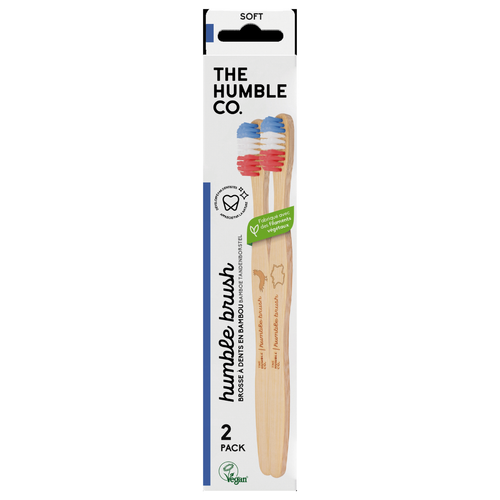 Visuel 1 du produit Brosse à dents en Bambou soft the Humble Co. - Pack de 2 Bleu, Blanc, Rouge