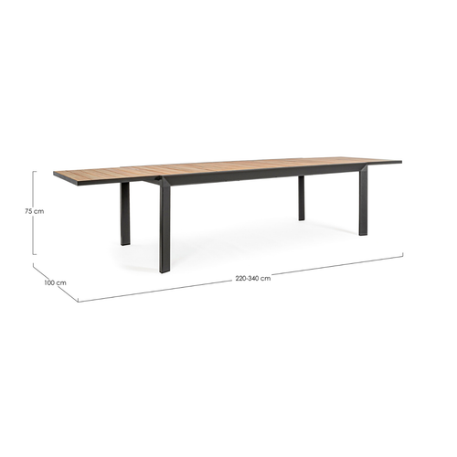 Visuel 5 du produit Table Calla naturel avec allonges coloris bois en aluminium - 220/340 x 100 cm