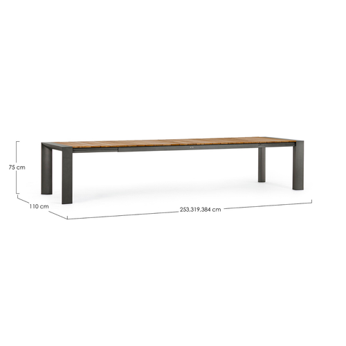 Visuel 5 du produit Table avec allonges Capucine coloris bois en aluminium et teck - 253/319/384 x 110 cm