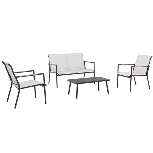 Visuel 1 du produit Salon de jardin en acier coloris gris Mimosa - 4 éléments (canapé, table basse et deux fauteuils)