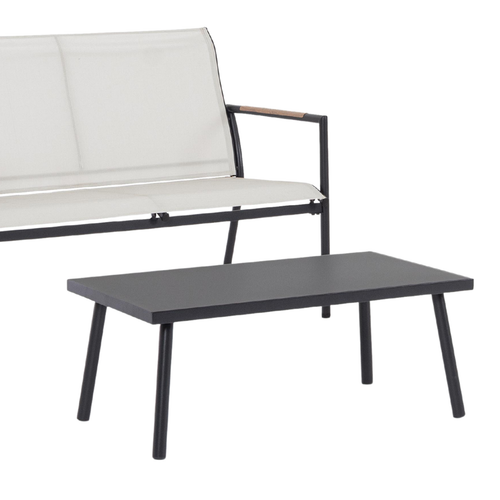 Visuel 2 du produit Salon de jardin en acier coloris gris Mimosa - 4 éléments (canapé, table basse et deux fauteuils)