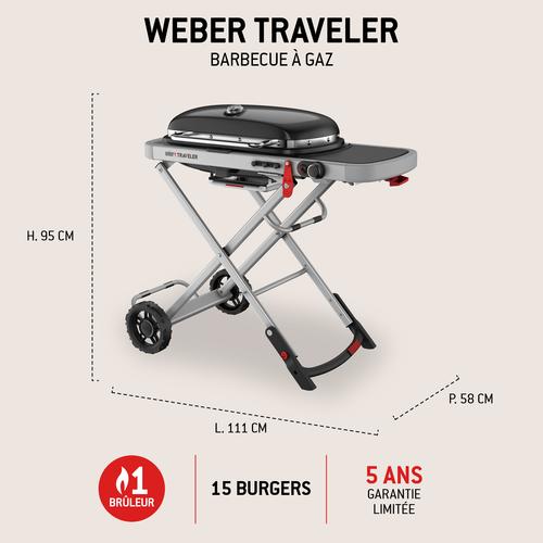 Visuel 12 du produit Barbecue gaz Traveler coloris noir en acier émaillé Weber -  94 x 49 x 66 cm