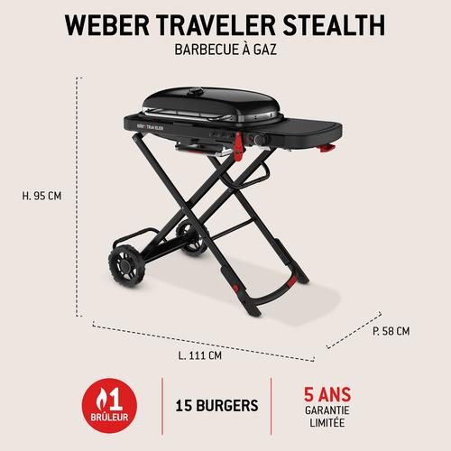 Visuel 13 du produit Barbecue gaz coloris noir Weber Traveler Stealth - 111 x 94 x 58 cm