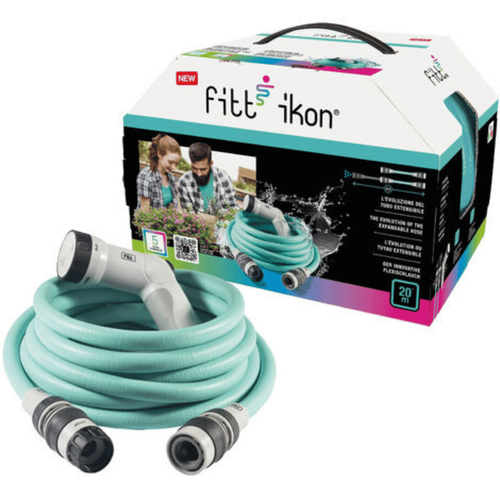 Visuel 1 du produit Tuyau extensible bleu aquamarine avec accessoires et pistolet multijet Fitt Ikon - 20 m