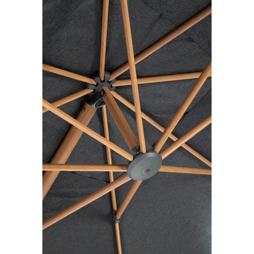 Visuel 4 du produit Parasol déporté Heat transfert effet teck en aluminium et polyester coloris anthracite chiné - 3 x 3 m