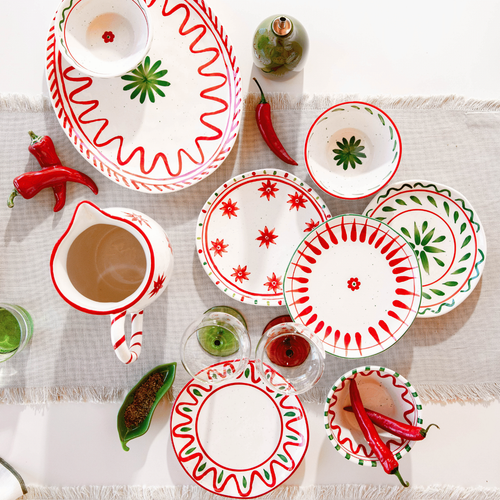 Visuel 9 du produit Assiette à dessert blanche, verte et rouge Venda - Ø 20,5 cm