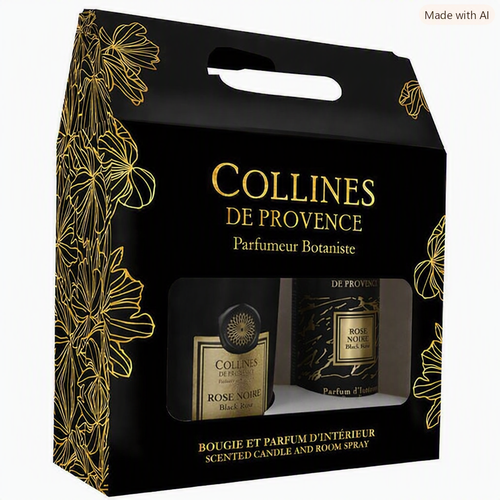 Visuel 1 du produit Coffret bougie et parfum intérieur senteur rose noire Collines de Provence - 180 g + 100 ml