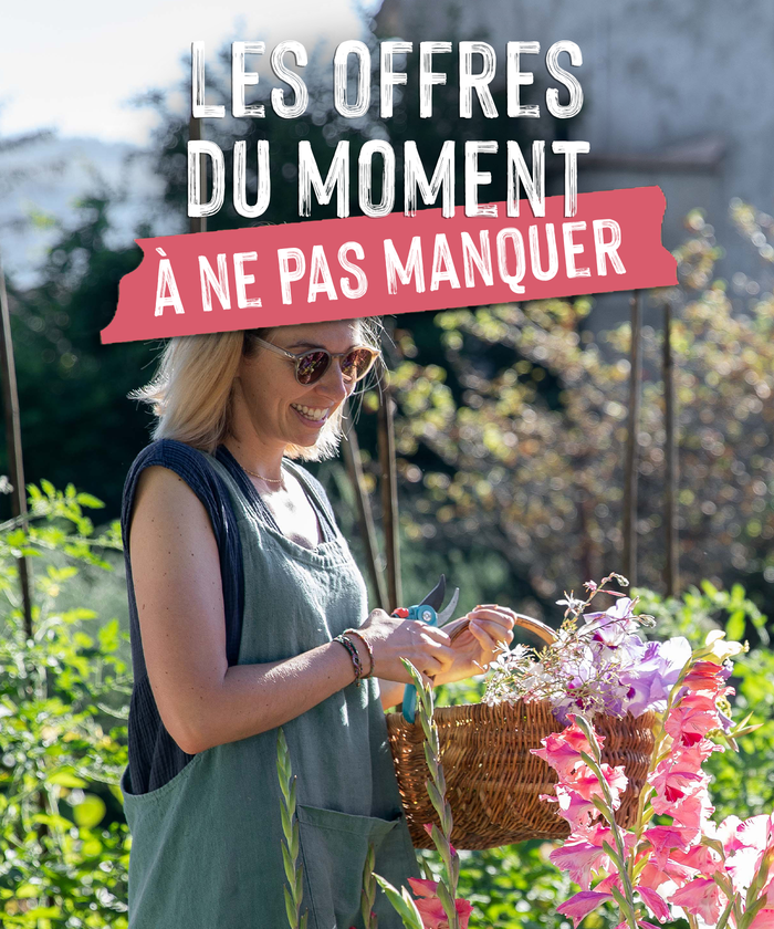 Une femme en train de cueillir des fleurs au milieu de son jardin