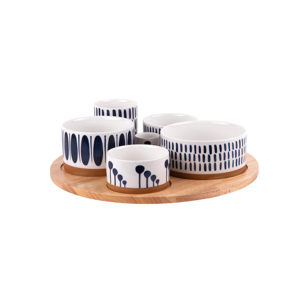 Plateau apéritif avec 3 bols en porcelaine | Maisons du Monde