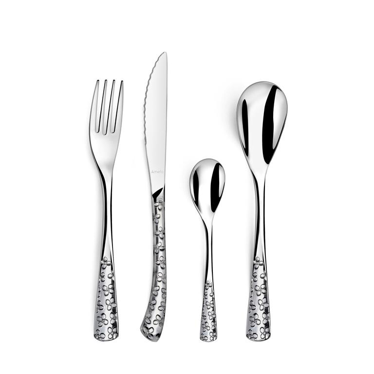 Ménagère de 30 couverts en inox Coffret Bouquet motifs fleurs