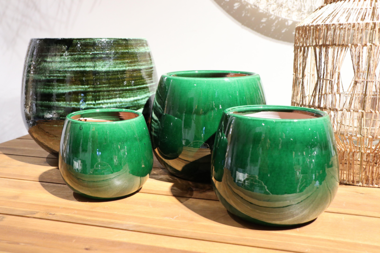 Pot en terre émaillée vert Jade Les Poteries d'Albi Cancale - Ø 25 x H