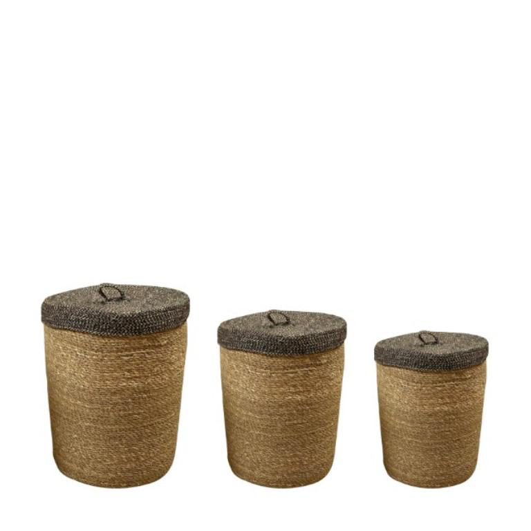 2 Paniers Rectangulaires En Jonc De Mer Avec Couvercle - Rangement Naturel Pour Maison, Salon, Salle De Bain - Déco Rustique