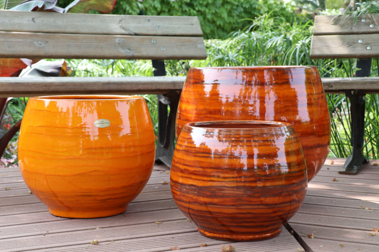 Pot en terre émaillée orange Savane Les Poteries d'Albi Bahia - Ø 25 x