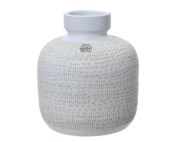 Visuel 1 du produit Vase bouteille texturé coloris blanc en terre cuite - 18 x 18 x 20 cm