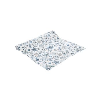 Visuel 1 du produit Chemin de table en coton et polyéthylène blanc à fleurs bleues Givre - 150 x 50 cm