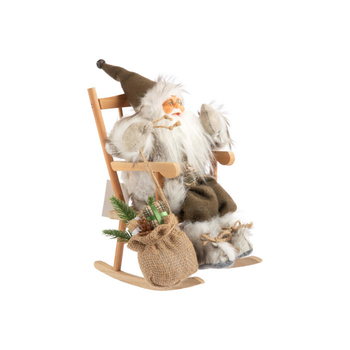 Visuel 1 du produit Père Noël trappeur beige, marron et vert assis rocking chair - 30 cm