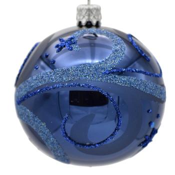 Visuel 1 du produit Boule de Noël en verre bleu vif texturé - Ø 7 cm