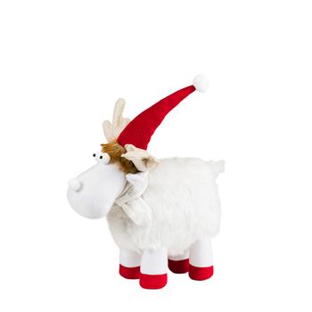 Visuel 1 du produit Peluche décorative de Noël renne 4 pattes fourrure en polyester coloris rouge et blanc - H 56 cm
