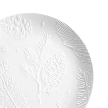 Visuel 1 du produit Assiette à dessert décor pomme de pin en porcelaine blanche - Ø 20,7 cm