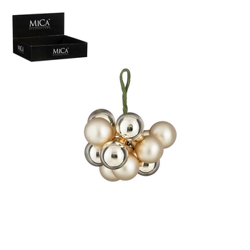 Visuel 1 du produit Grappe de boules de Noël en verre crème sur fil - Ø 2 cm