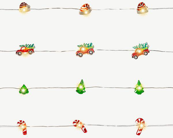 Visuel 1 du produit Guirlande lumineuse avec motif coloré de Noël à 20 micro-LED blanc chaud et câble argent sur piles - 1,90 m