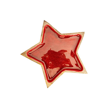 Visuel 1 du produit Plateau forme étoile en bois de manguier émaillé rouge - 30 x 30 x 2,3 cm