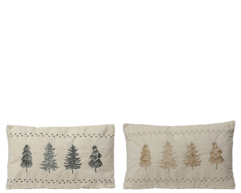 Visuel 1 du produit Coussin blanc en polyester brodé couleur motif sapins - 50 x 30 x 8 cm