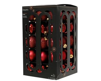 Visuel 1 du produit Pack de 45 boules de Noël brillantes et mates en verre bordeaux - Ø 6 cm