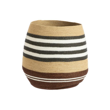 Visuel 1 du produit Panière ovale rayée en osier marron, blanc et bleu - 46 x 46 x 44 cm