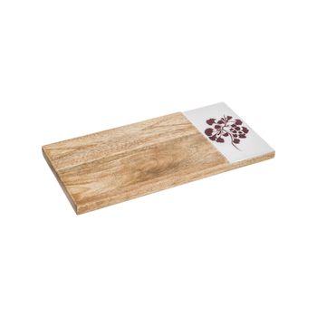 Visuel 1 du produit Petite planche à découper en bois de manguier et décor fleuri blancouge - 30 x 15 cm