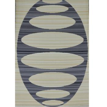 Visuel 1 du produit Tapis d'extérieur en polypropylène recyclé noir et beige Ovalie - 150 x 90 cm