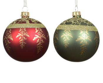 Visuel 1 du produit Boule de Noël en verre coloré à motif fougère or - Ø 8 cm