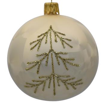 Visuel 1 du produit Boule de Noël en verre blanche avec motif arbre or - Ø 7 cm
